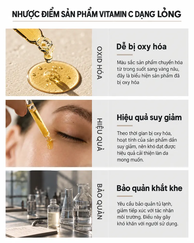 Nhược điểm Vitamin C dạng lỏng