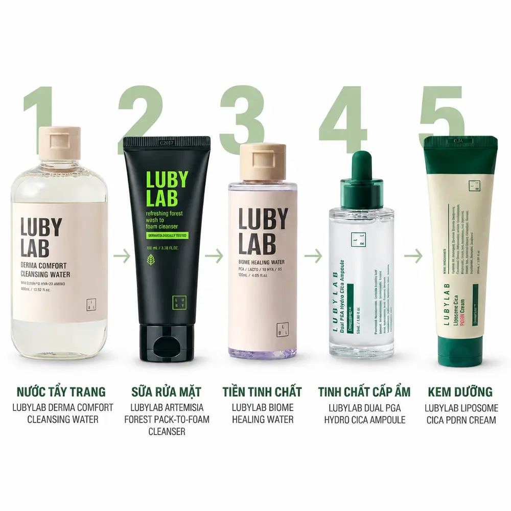 Các bước chăm sóc da nhạy cảm buổi sáng với sản phẩm LUBYLAB